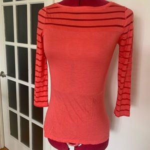 INC Coral 100% Rayon Long Sleeve Tee w Sheer Stripes